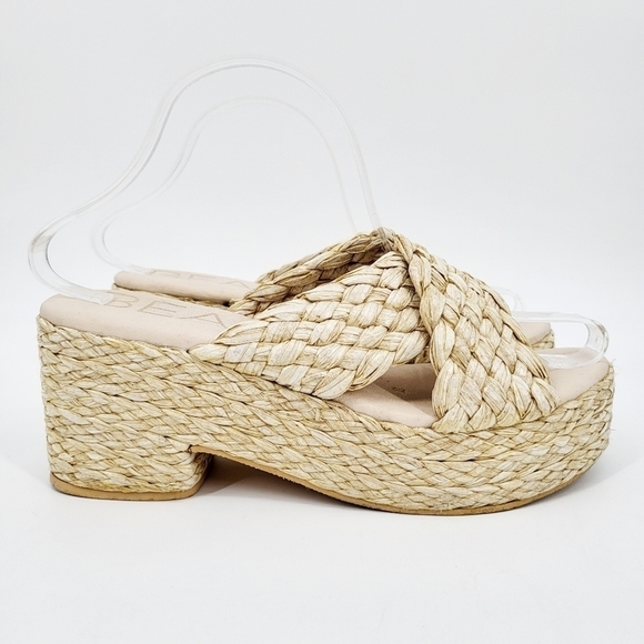 Matisse Beach Reflections Woven Raffia Platform Heels Open Toe Tan 9 - Picture 1 of 8